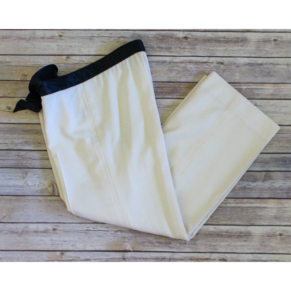 Ralph Lauren Black Label Pants Womens 10 Cream Wide Leg Wool Blend Tuxedo
